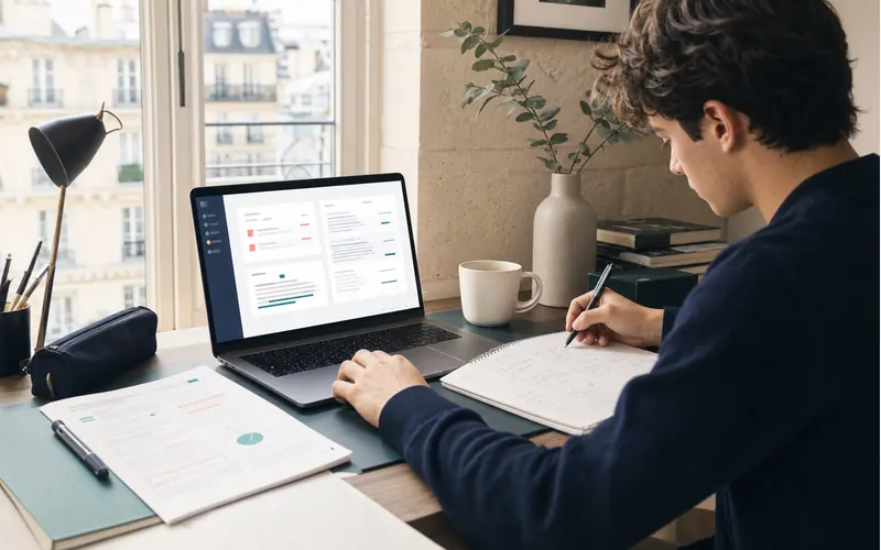 Étudiant travaillant une fiche PrépaSimple sur ordinateur