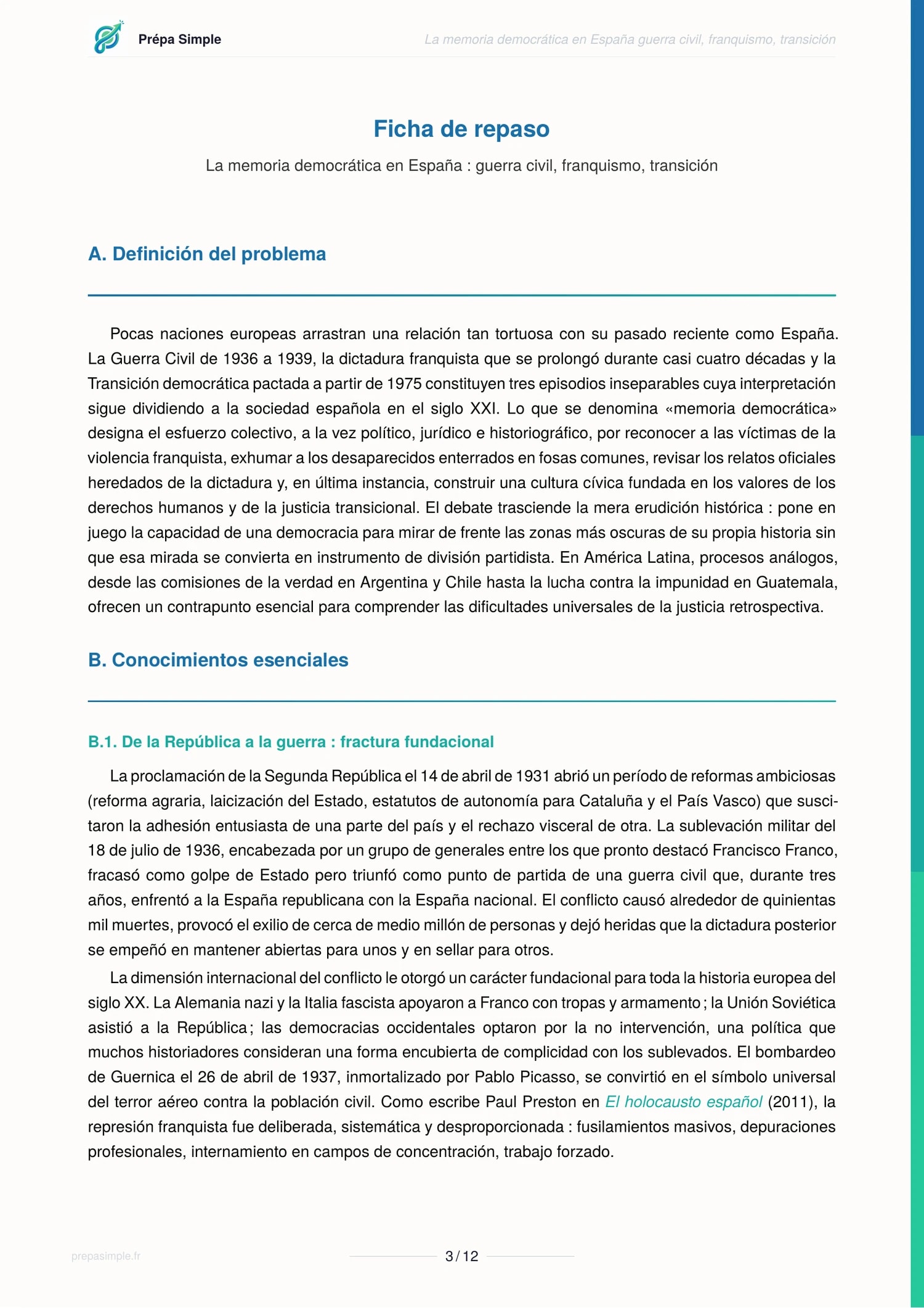 Memoria histórica - Espagnol