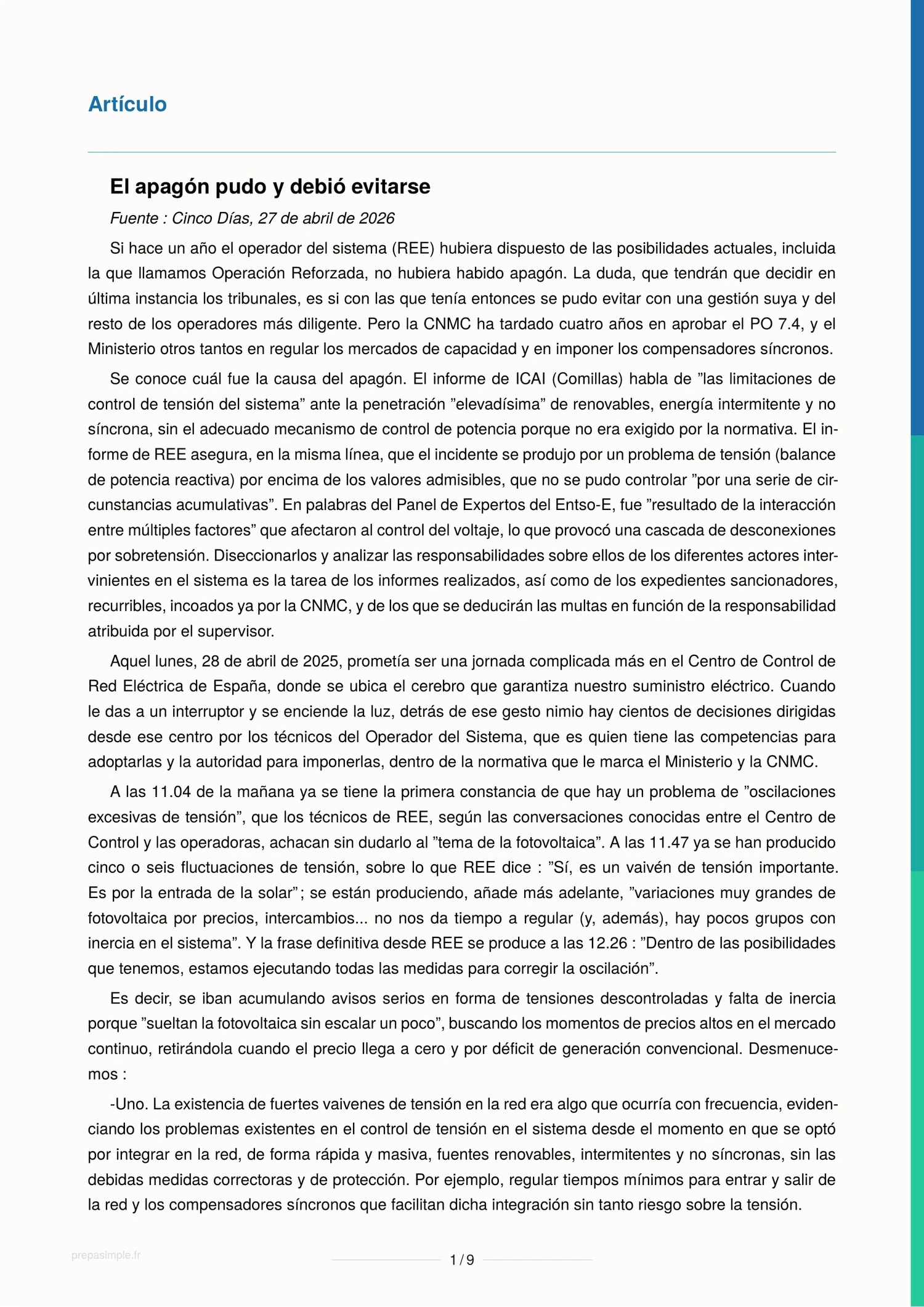 Energía y renovables - Espagnol